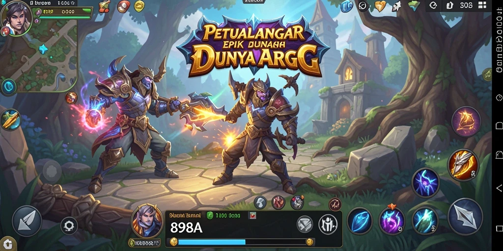 Screenshot gameplay 898A menampilkan pertarungan epik dan karakter heroik.