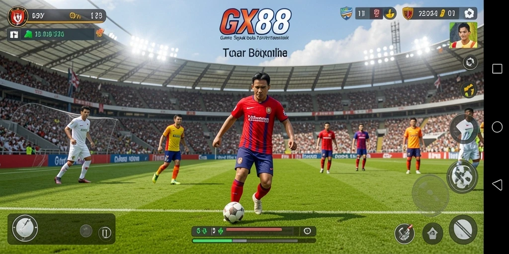 Tampilan gameplay seru di GX88 dengan aksi sepak bola mendebarkan.
