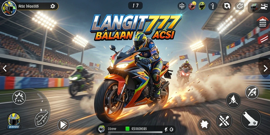 Tampilan gameplay yang mendebarkan dari LANGIT777 dengan aksi balapan motor.